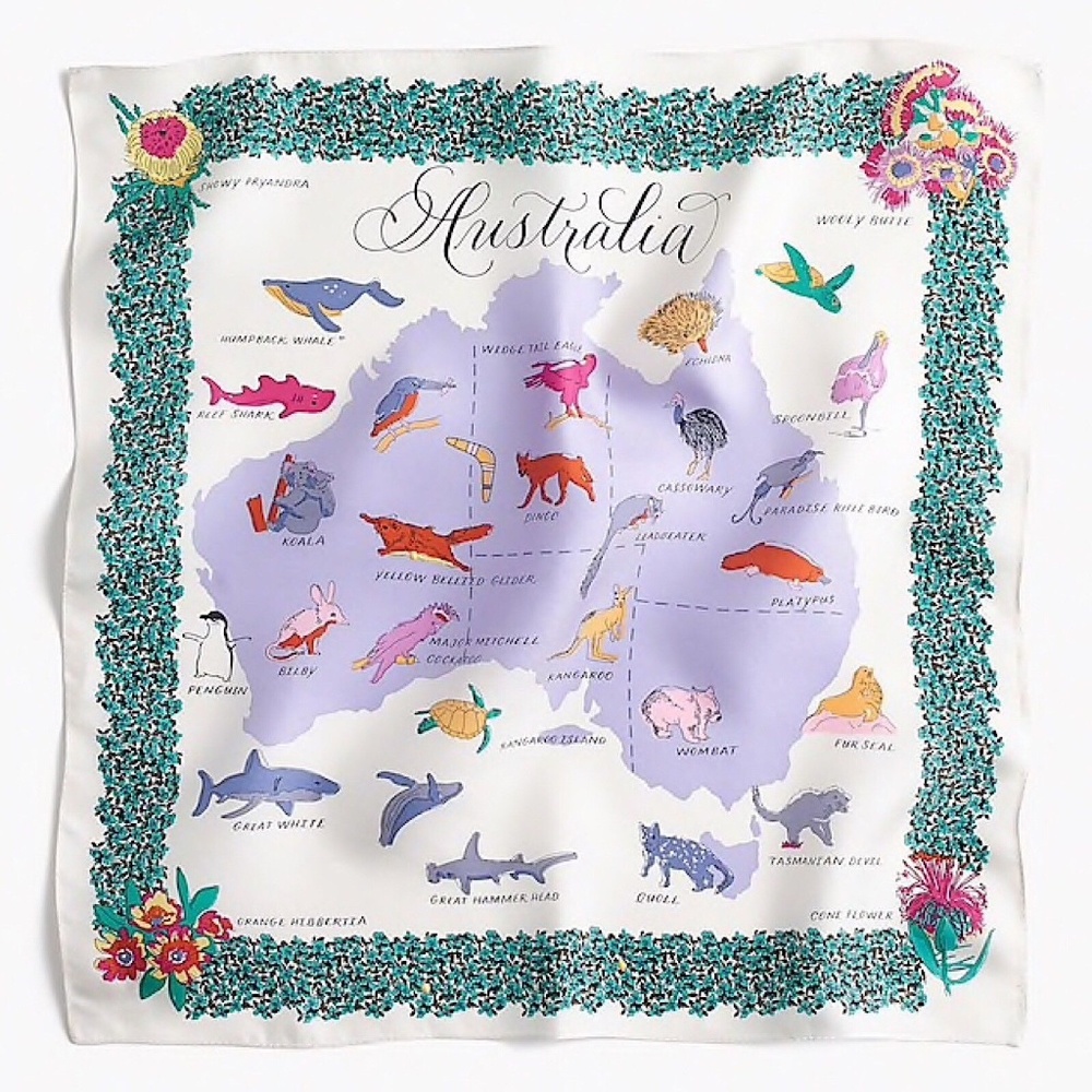 J. Crew ITALIAN SILK SQUARE SCARF AUSTRALIA PRINT